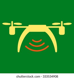 Drone Wifi Repeater vector icon. Style is bicolor flat symbol, orange and yellow colors, rounded angles, green background.