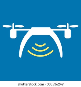 Drone Wifi Repeater vector icon. Style is bicolor flat symbol, yellow and white colors, rounded angles, blue background.