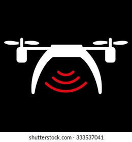 Drone Wifi Repeater vector icon. Style is bicolor flat symbol, red and white colors, rounded angles, black background.