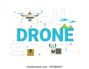 Drone word vector design with flat icon, typographic illustration design for website banner.