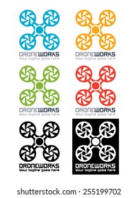 Drone works is a template logo depicting a drone with four propeller engines. Ideal for businesses, companies, brands, shops, etc. who want to represent the most vibrant current technological trends.