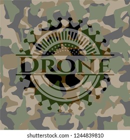 Drone written on a camouflage texture