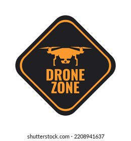 Drone Zone metal sign with orange icon and lettering on black board isolated on white background, vector illustration in trendy design style. Suitable and perfect for many purposes.