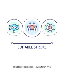 Drone-based solution loop concept icon. Precision agriculture. Smart farming maintenance abstract idea thin line illustration. Agribusiness. Isolated outline drawing. Editable stroke. Arial font used