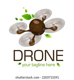 Drones for Agriculture 3D logo. The future of Farming and Agriculture concept. Helicopter Irrigation.  