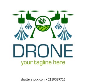 Drones for Agriculture logo. The future of Farming and Agriculture concept. Helicopter Irrigation.  