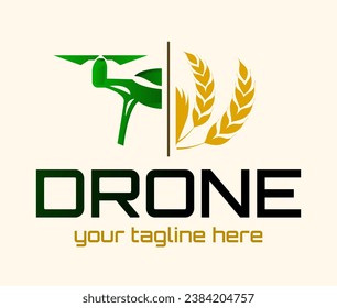 Drones for Agriculture logo. The future of Farming and Agriculture concept. Helicopter Irrigation.  