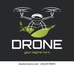 Drones for Agriculture logo. The future of Farming and Agriculture concept. Helicopter Irrigation.  