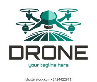 Logo de Drones para la Agricultura. El futuro de la agricultura y el concepto de agricultura. Irrigación por helicóptero.  