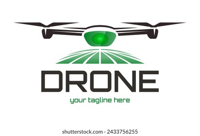 Logo de Drones para la Agricultura. El futuro de la agricultura y el concepto de agricultura. Irrigación por helicóptero.  