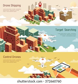 drones applications in different fields in flat design