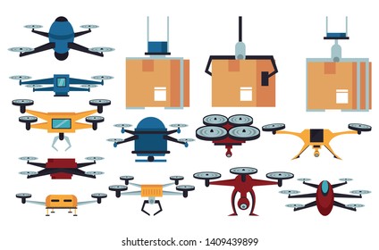 Drones and delivery icons, boxes and drones vector illustration graphic design