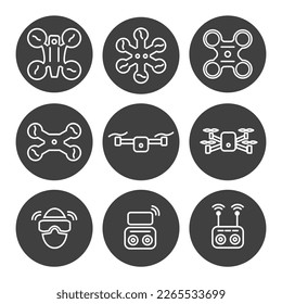 drones and drone remote control vector set of filled icons