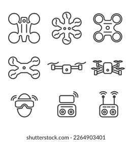 drones and drone remote controls vector icon set
