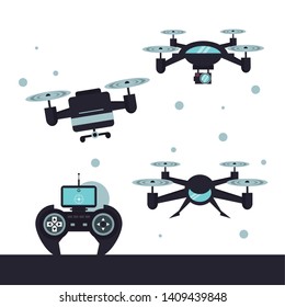 Drones flying by remote control vector illustration graphic design