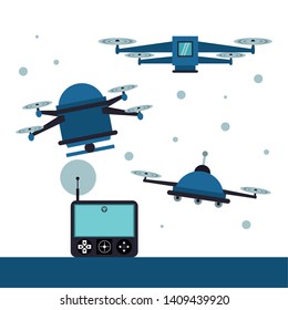 Drones flying by remote control vector illustration graphic design