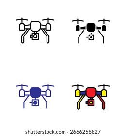 Iconos de drones en varios estilos adecuados para interfaces de usuario, infografías, presentaciones y aplicaciones de Web.