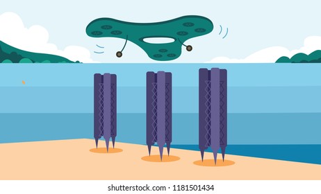 drones landing on the platform to take the pipes,vector