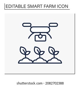 Drones photography line icon. Plant growth monitoring. Modern technology. Digital farming. Smart farm concept. Isolated vector illustration. Editable stroke