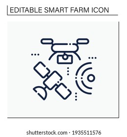 Icono de línea de fotografía de drones. Proporcionar datos detallados y variados a sus clientes. Se utiliza para la clasificación, cartografía de la vegetación. Concepto de agricultura digital. Ilustración vectorial aislada.Icono editable