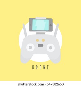 Drone's remote with smartphone on it. Vector hand drawn illustration
