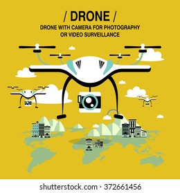 drones screening and surveillance in flat design style