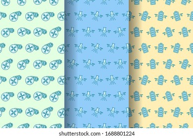 Drones seamless pattern vector illustration background. Drone on different color layers texture