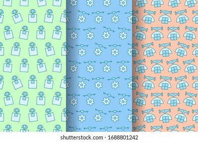 Drones seamless pattern vector illustration background. Drone on different color layers texture