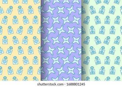 Drones seamless pattern vector illustration background. Drone on different color layers texture