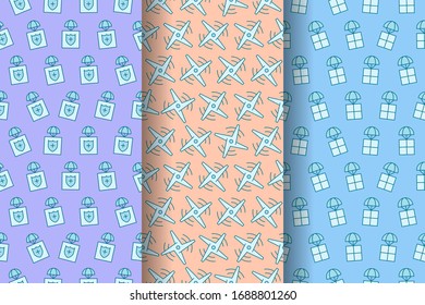 Drones seamless pattern vector illustration background. Drone on different color layers texture