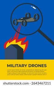 Drones searching, flying quadcopters with remote controls. Unmanned Ukrainian aerial vehicles. Electronic quadcopters. Concept of robot helicopter with AI. Flat vector illustration.
