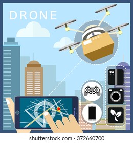 drones shipping concept in flat design style