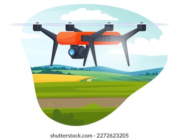 Drones for various tasks, surveillance, video recording, delivery of goods. Unmanned personal aircraft. Vector illustration