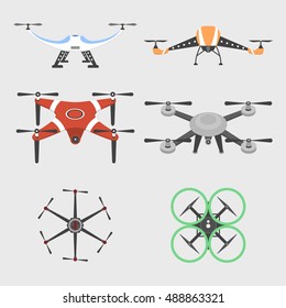 Drones vector icons set. Innovative and high-tech machines.