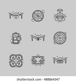 Drones vector icons set. Innovative and high-tech machines.