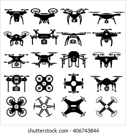 Drones vector set. Flat design element drone and controller connecting. Illustrate