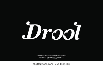 Letra Elegante Drool Letra Maiúscula Minúscula E Número. Clássico Lettering minimal Fashion Designs. Tipografia moderna serif fontes decorativo regular vintage conceito.