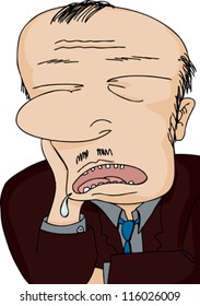 Drooling businessman asleep with hand on face over white background