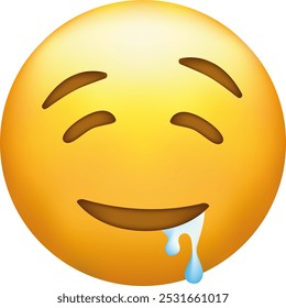 Emoji babeando. Emoticon con saliva de la esquina de la boca