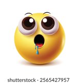 Drooling emoji vector character. 3d clip art emoticon like salivate, starving, hungry and thirsty facial expression isolated in white background. Vector illustration drool clipart emoji.
