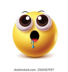 Drooling emoji vector character. 3d clip art emoticon like salivate, starving, hungry and thirsty facial expression isolated in white background. Vector illustration drool clipart emoji.
