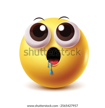 Drooling emoji vector character. 3d clip art emoticon like salivate, starving, hungry and thirsty facial expression isolated in white background. Vector illustration drool clipart emoji.

