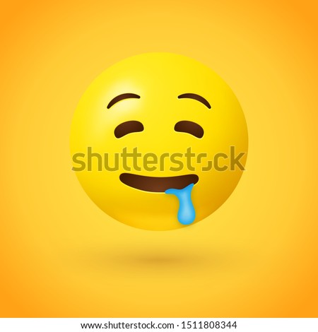 Drooling face emoji with half closed eyes and raised eyebrows, with saliva drooling from the corner of its mouth. Often used to show desire for a person or object