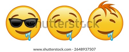 Drooling face Set of three yellow emoji