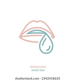 Drooling linear icon, pictogram, symbol. Excessive salivation problem. Medical sign in outline style. Editable vector illustration in pink and blue colors isolated on a white background.
