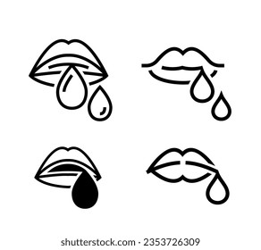 Drooling linear icon, pictogram, symbol. Excessive salivation problem. Medical sign in outline style. Editable vector illustration in black color isolated on a white background.