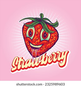 Drooling strawberry field weed strain genetics illustration vector illustrations for your work logo, merchandise t-shirt, stickers and label designs, poster, greeting cards advertising business compan
