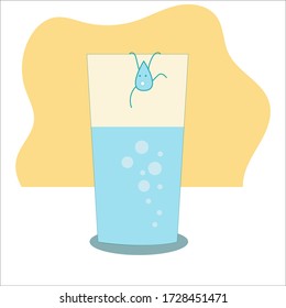 A drop is afraid to drown in a glass of water. Vector concept on the theme of personality.