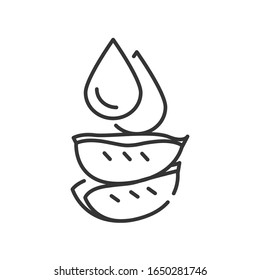 Drop of aloe black line icon. A fresh drop of aloe juice. Added to cosmetics for skincare. Pictogram for web page, mobile app, promo. UI UX GUI design element. Editable stroke.