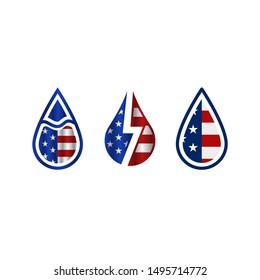 Drop with american flag flat icons on white background